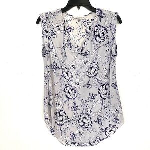 Rebecca Taylor 100% Silk Sleeveless Floral Top Gray Blue Shell Womens Size 2
